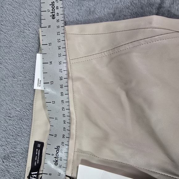 Zara Faux Leather High Waisted Pants Large Beige Skinny - Picture 4 of 11